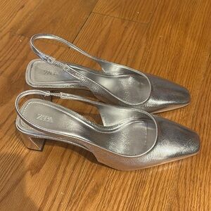 ZARA silver sling back heels